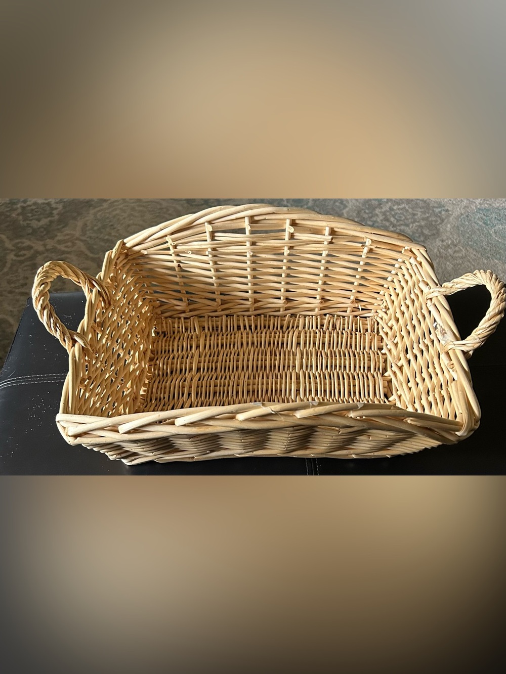 Woven Natural Rattan Serving Basket with Handles